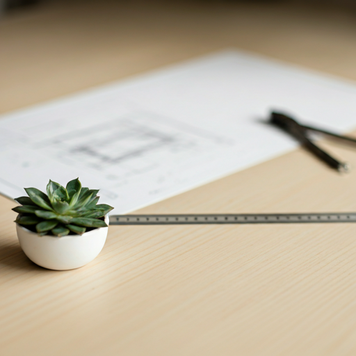 Succulents next to architectural drawing instruments