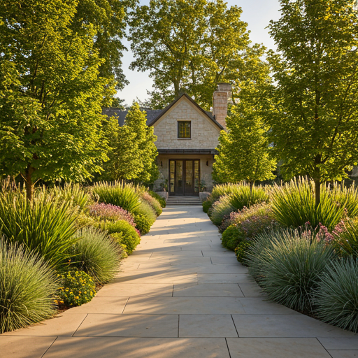 Sweeping Golden Hour Landscaped Estate Background